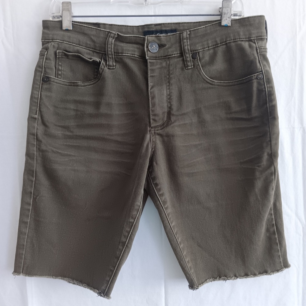 Fried Denim Cut Off Shorts Mens 32 Green Moto Ribbed Pocket Slim Fit